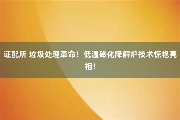 证配所 垃圾处理革命！低温磁化降解炉技术惊艳亮相！